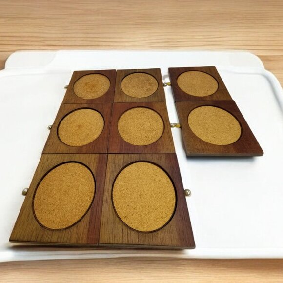 "Vintage 70s MCM Wood Coaster Set – Timeless Charm & Retro Style" w/ 8-Coasters - Picture 5 of 12
